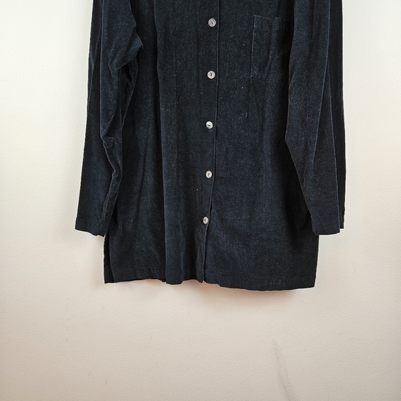 Byrn Walker L black Corduroy long Sleeved Tunic Button-Front Shirt Top Lagenlook - Picture 2 of 7